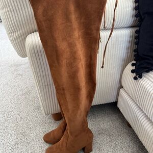 Women’s Over-the-Knee Suede Block Heel Boots - Chestnut Brown